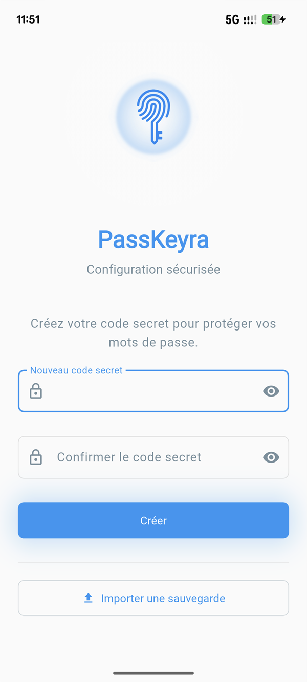 Écran de déverrouillage biométrique de PassKeyra