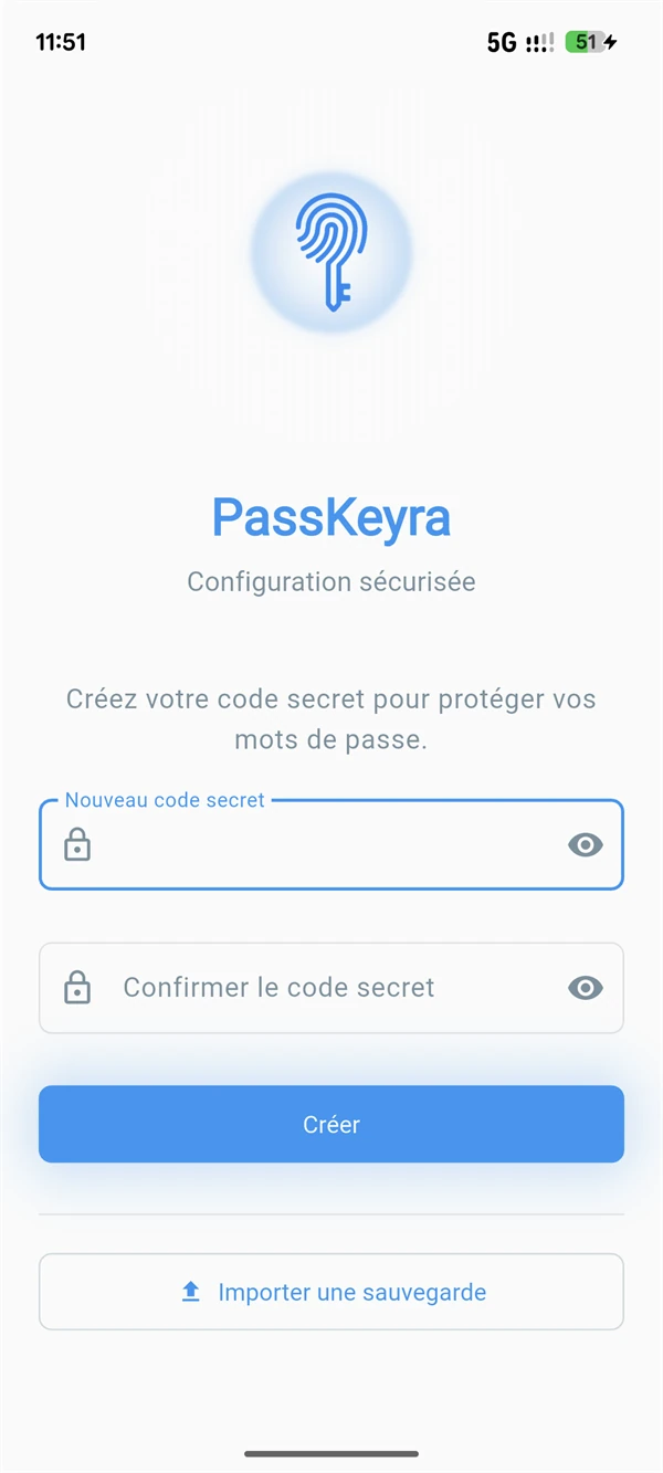 Écran de déverrouillage biométrique de PassKeyra