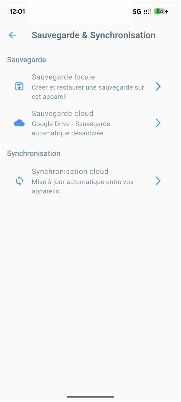 Page Premium et options de synchronisation cloud