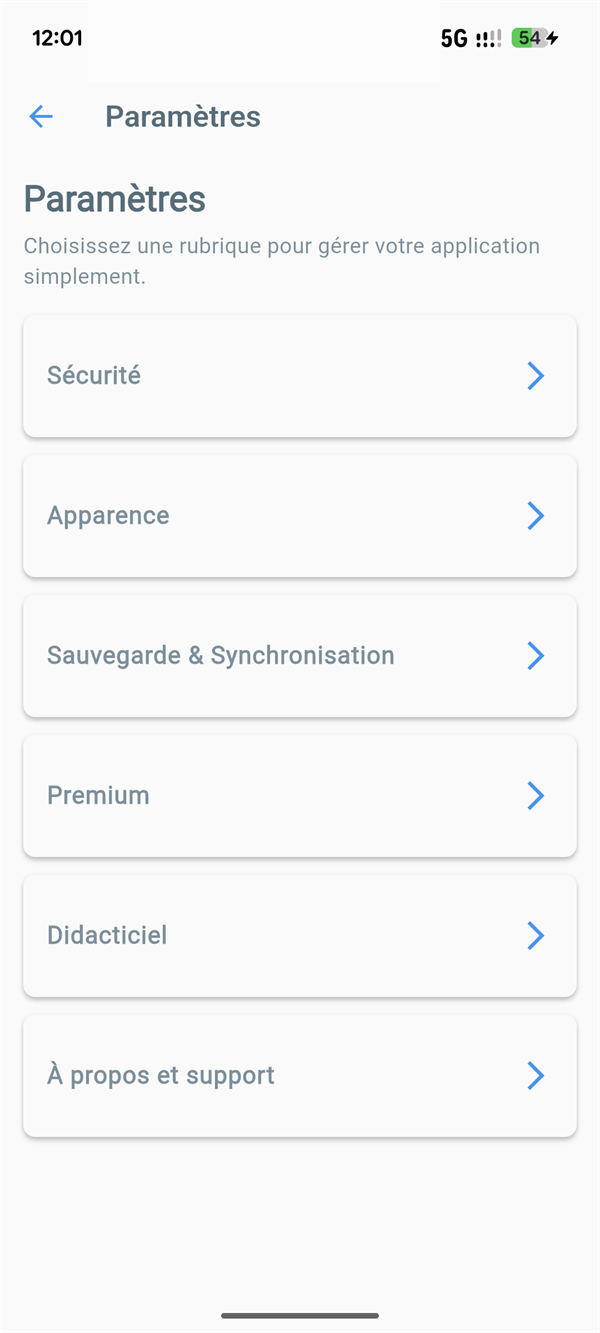 Page de paramètres de PassKeyra