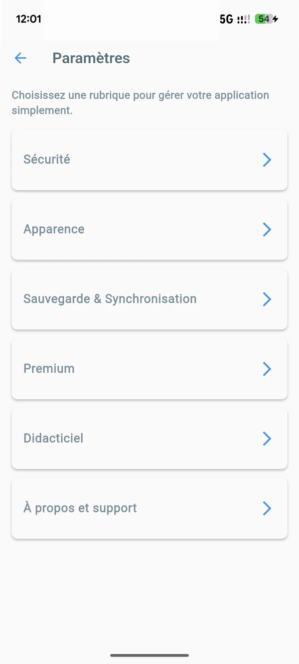Page de paramètres de PassKeyra